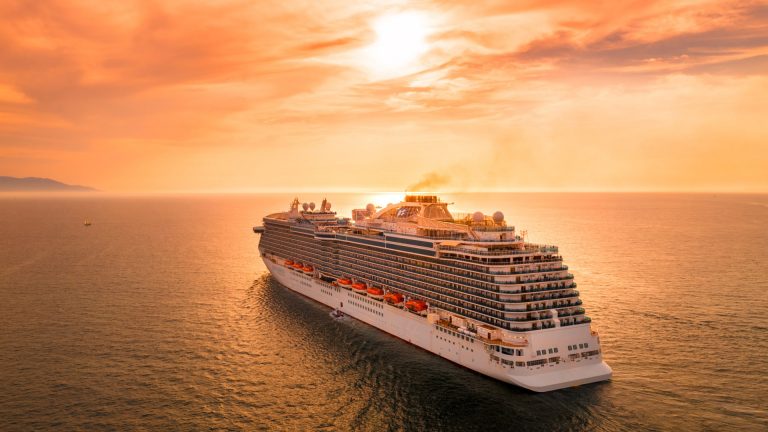 Large cruise ship with evening sky