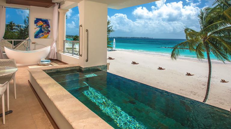 Sandals Royal Barbados Beachfront One Bedroom Skypool Butler Suite with Balcony Tranquility Soaking Tub