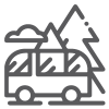 Icon of van traveling in front of trees