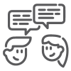 icon of feamle and male talking with comment bubble above their heads